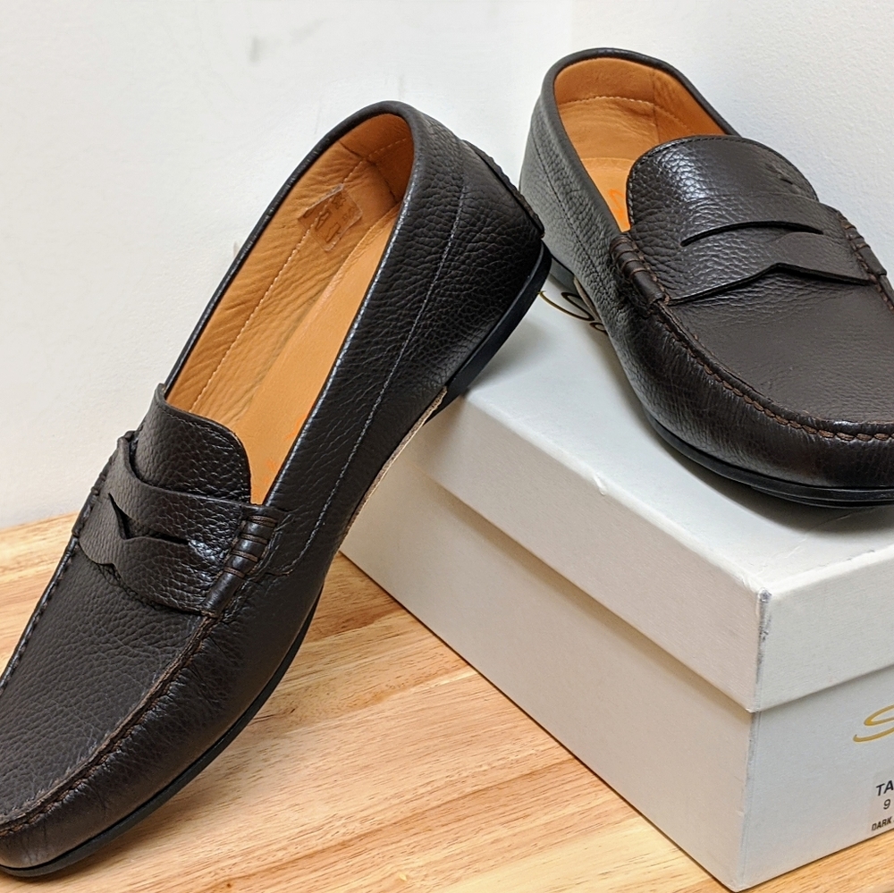 Santoni Wellington Penny Loafer Size 9 Brown NIB